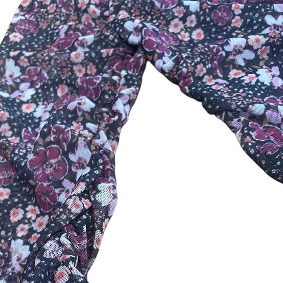 Anthropologie Sheer Mesh Purple Floral Dainty Ditzy Print Ruched Blouse- Xs - Picture 9 of 11